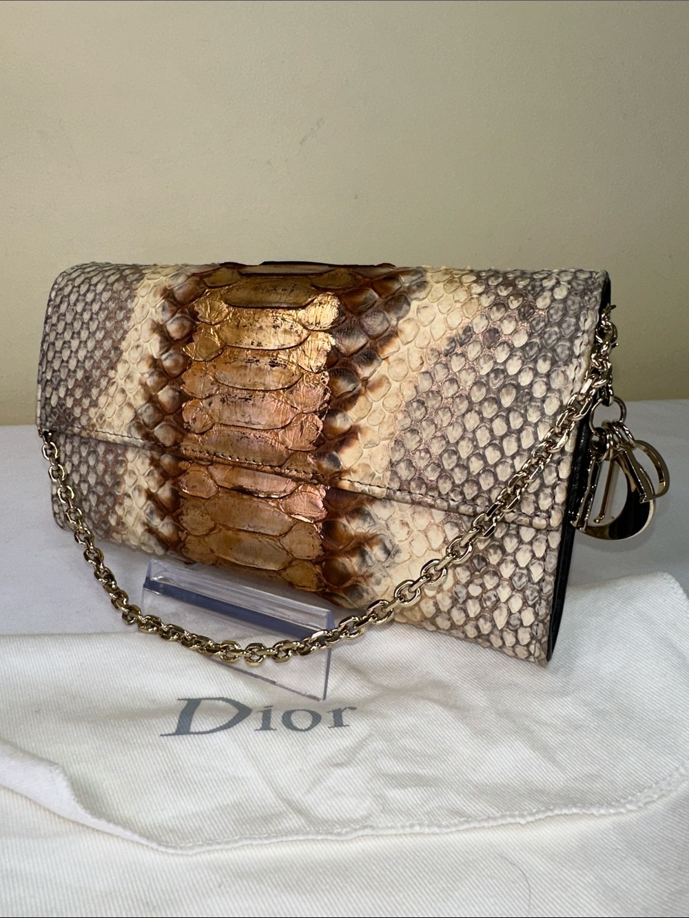 Christian Dior Metallic Python & Leather Lady Dior WOC GHW Fits phone COA
